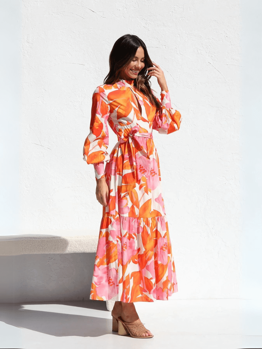 Emery Paisley Halter Maxi Dress - Orange