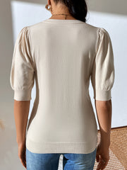 HALO SHORT SLEEVE COTTON BLEND KNIT TOP - BEIGE