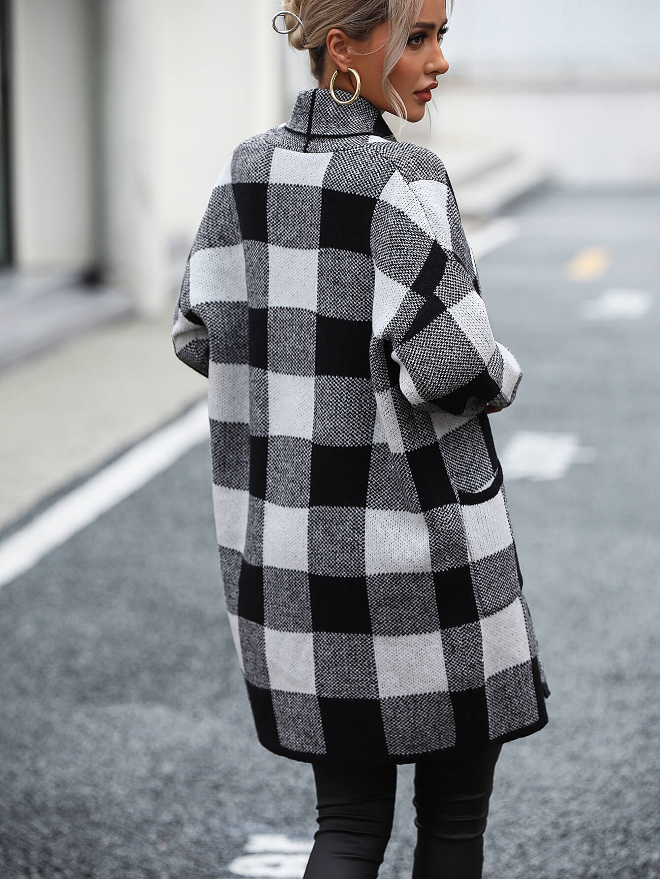 Checkmate Pocketed Knit Cardigan - Black