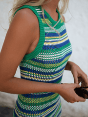 VACAYS CHEVRON KNIT MIDI DRESS - GREEN