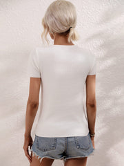 JULISSA RIBBED CUT-OUT KNIT TOP - CREAM