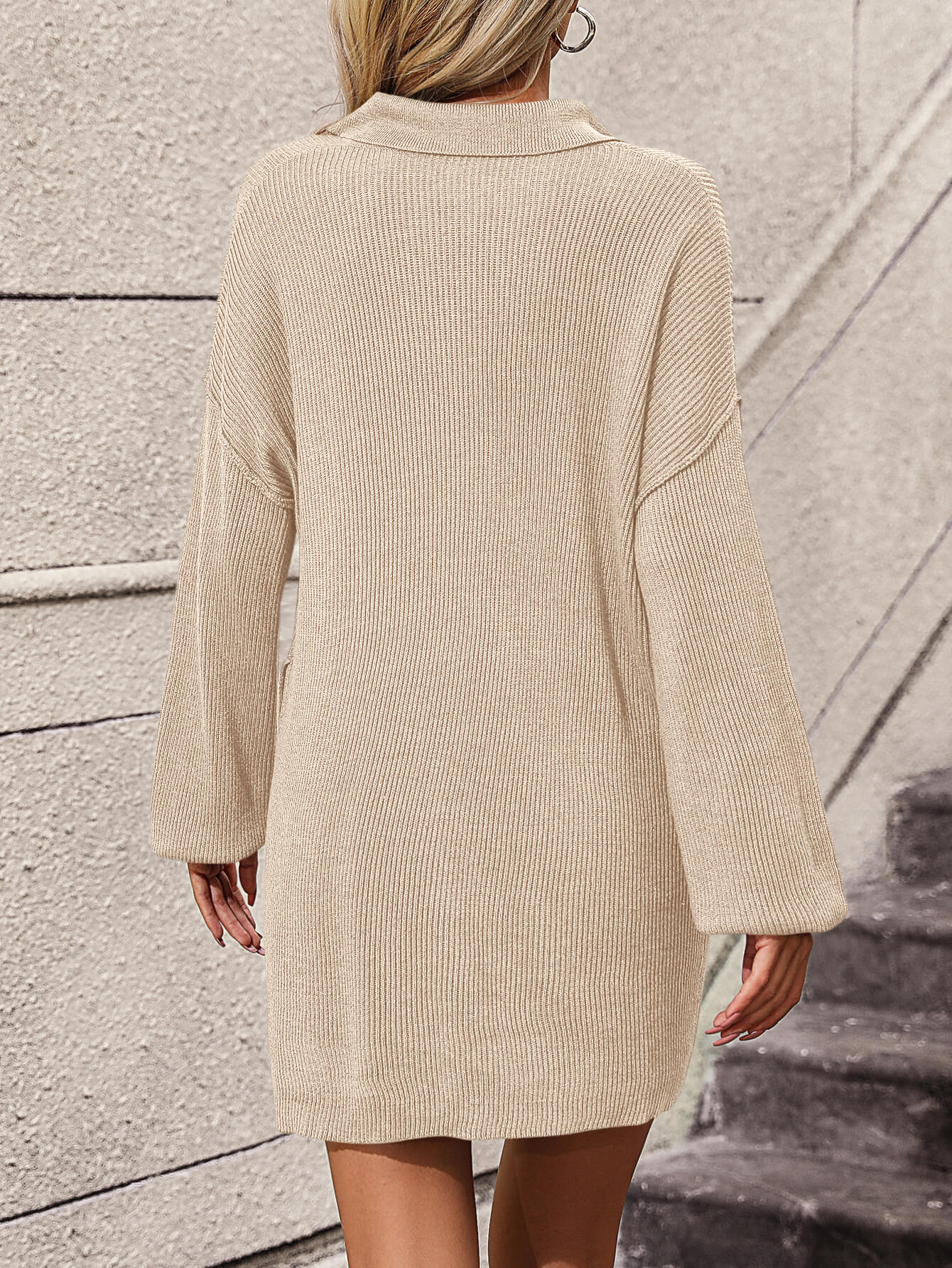 Anastasia Cotton Blend Knit Sweater Dress - Beige