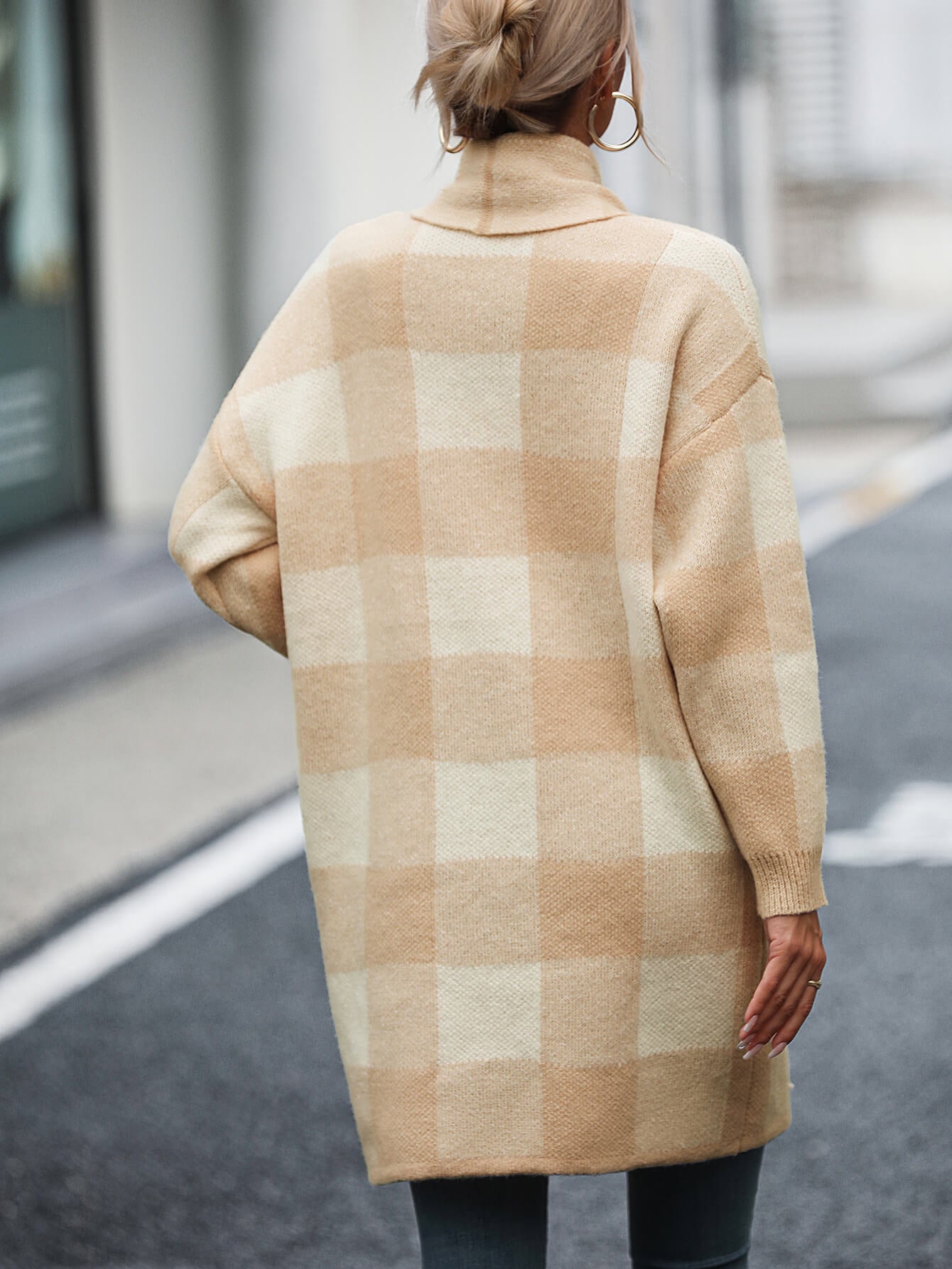 Checkmate Pocketed Knit Cardigan - Beige
