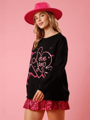 Love You Sequins Glitter Sweater - Black