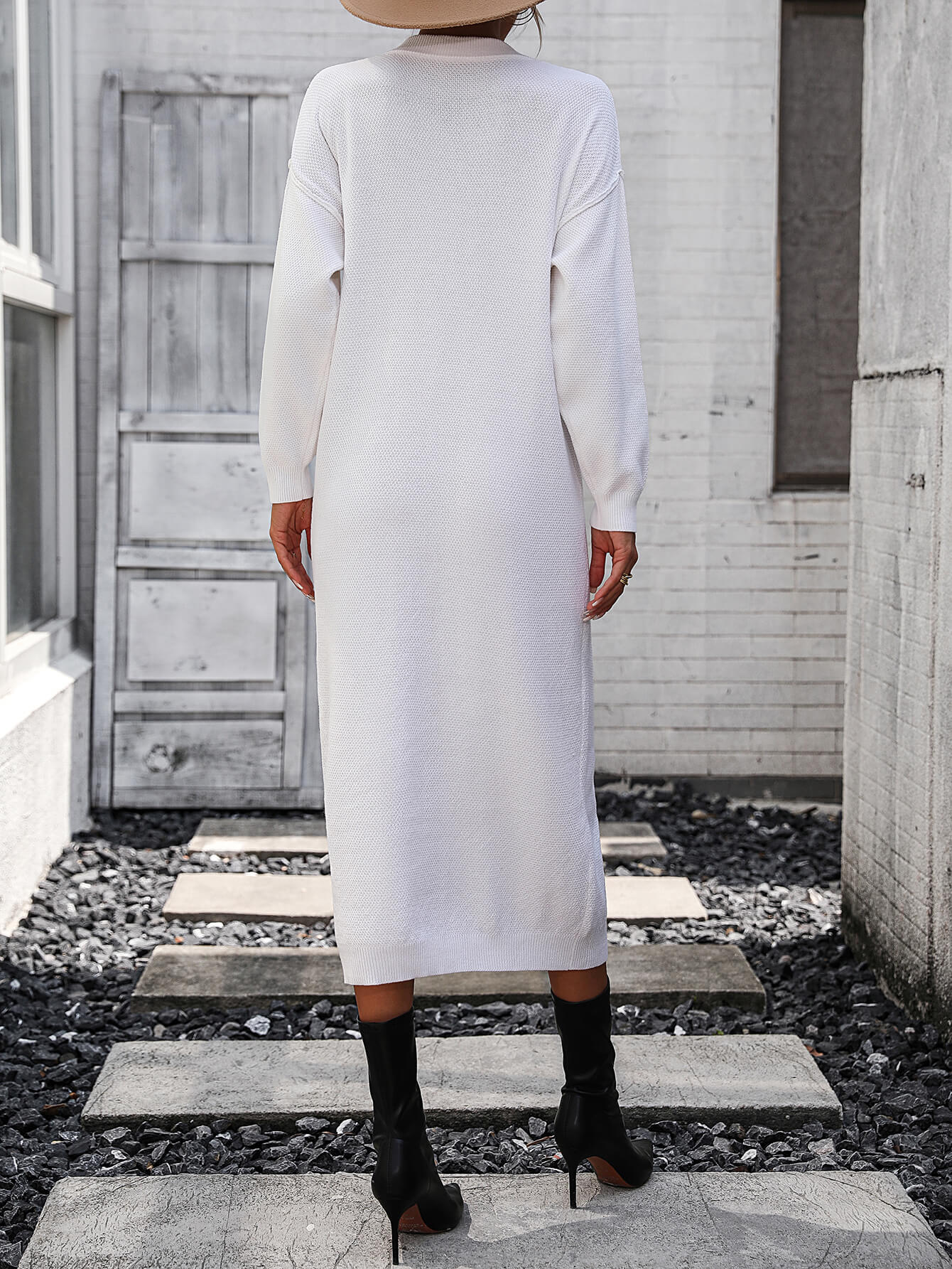 Massey Knit Midi Sweater Dress - White