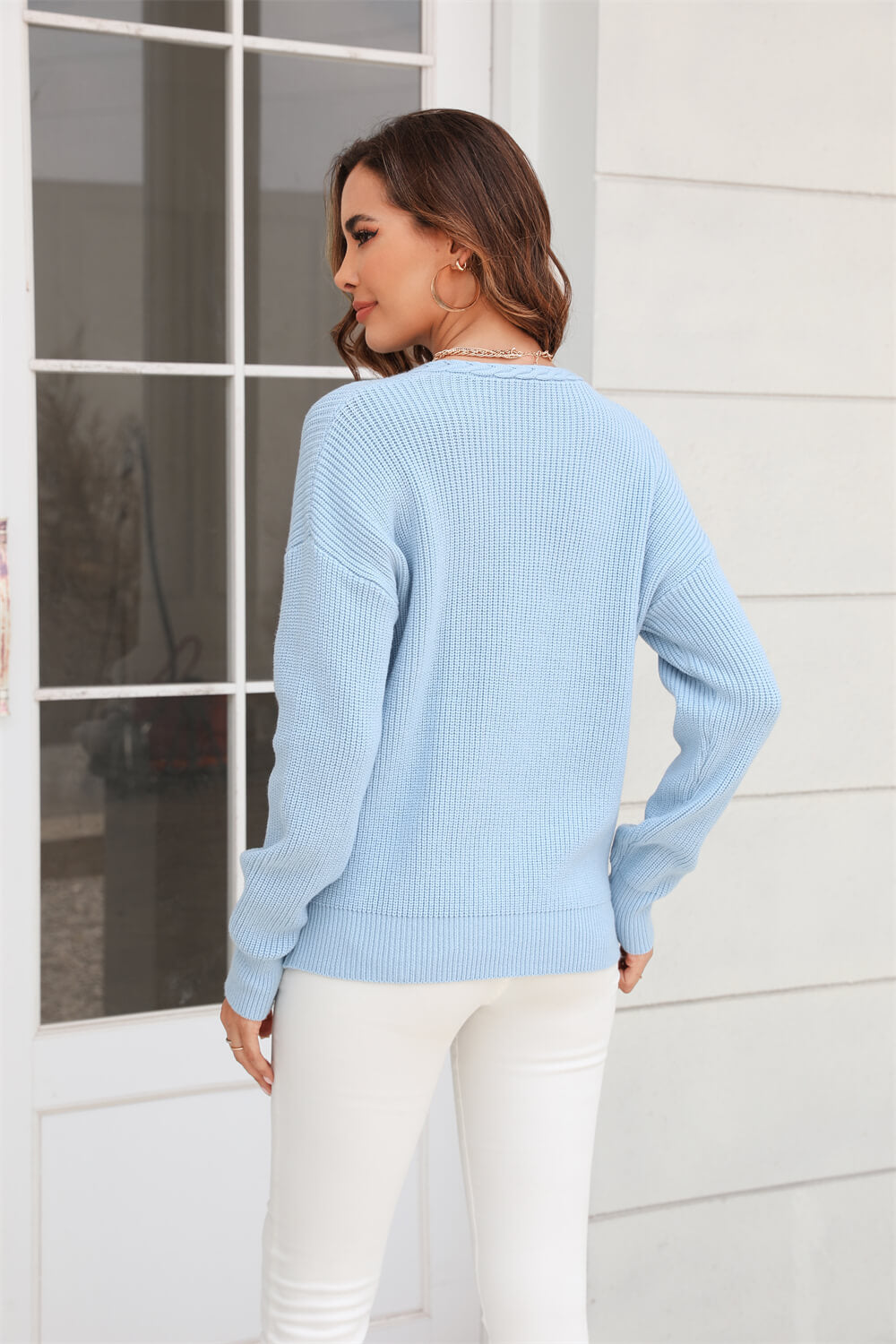 Liberty V-Neck Knit Sweater - Blue