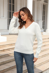 Liberty V-Neck Knit Sweater - White