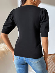 HALO SHORT SLEEVE COTTON BLEND KNIT TOP - BLACK