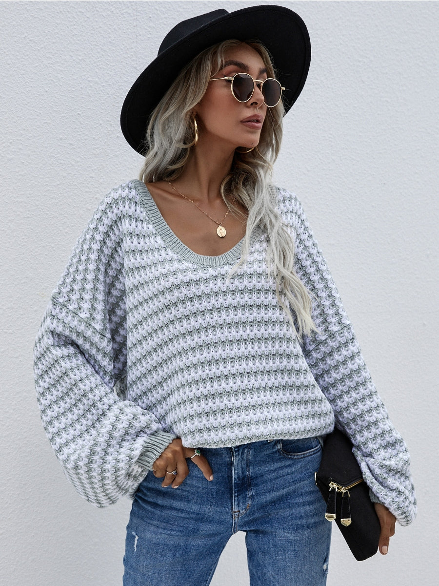 Puff sleeve V-Neck Sweater - Smoke