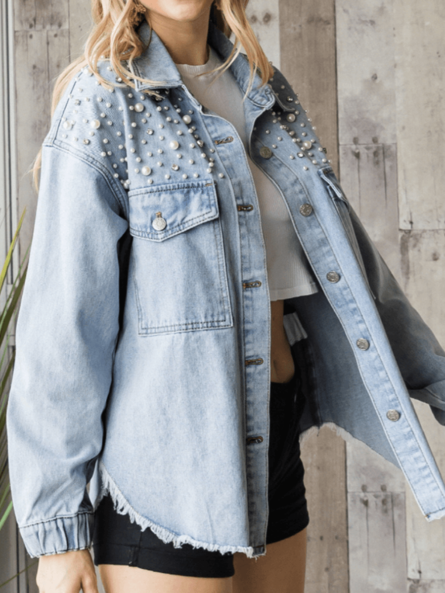 NORTH STAR EMBELLISHED BUST POCKETED DENIM SHACKET