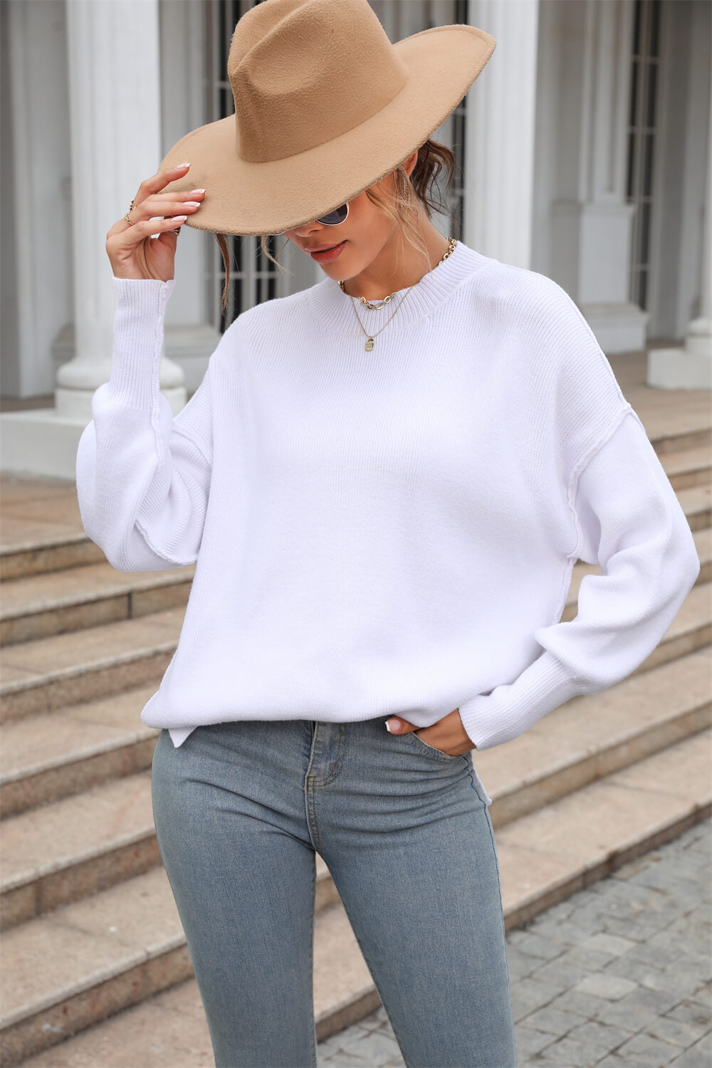 Stanton Crewneck Knit Sweater - White