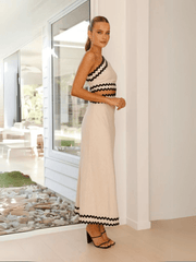 Aubrianna Colorblock Cut-Out Maxi Dress - Beige