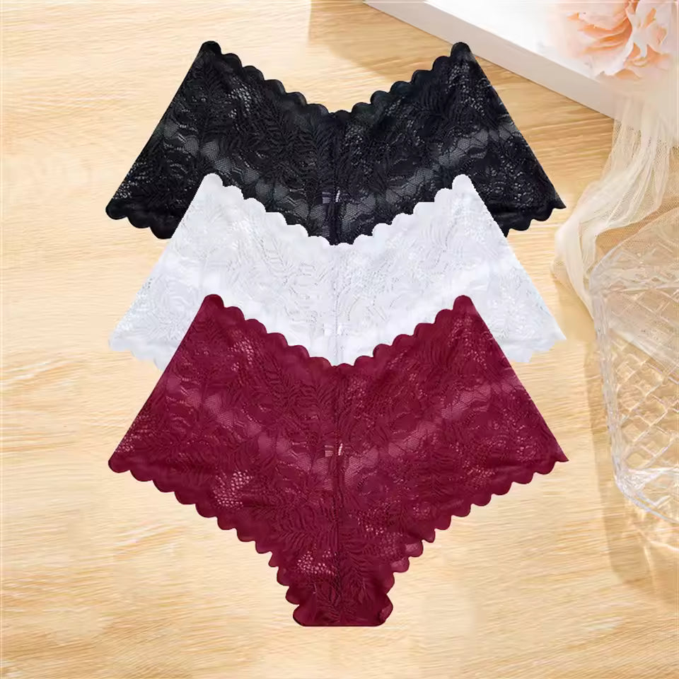 3Pcs Set Floral Lace Low-Rise Floral Underwear Panties