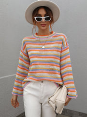 LALLIE KNIT TOP - PINK STRIPE PRINT