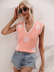 SUMMER DAISY KNIT TANK - PINK