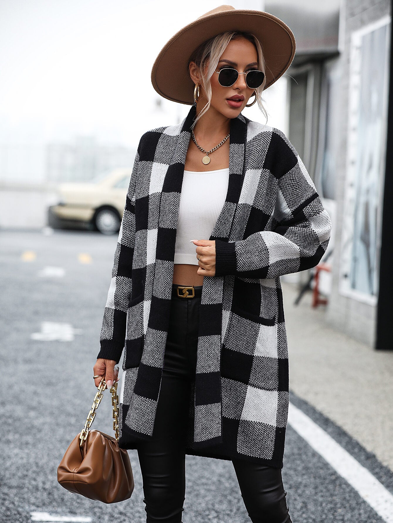 Checkmate Pocketed Knit Cardigan - Black