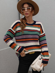 QUELLISE KNIT TOP - PURPLE STRIPE PRINT