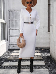 Massey Knit Midi Sweater Dress - White