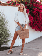OVERSIZED BATWING SLEEVE KNIT SWEATER - WHITE