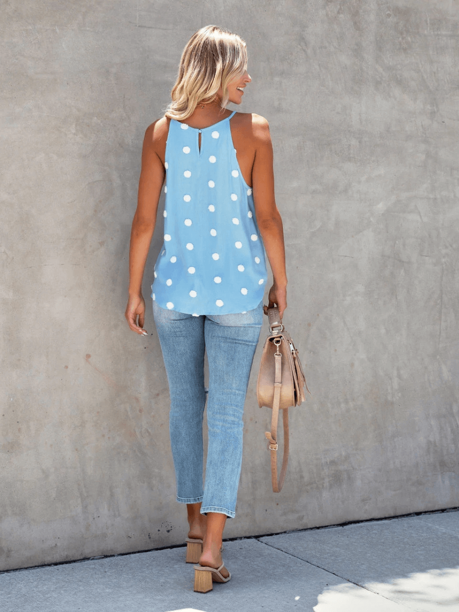 SURF SEASON KNIT POLKA DOT PATTERN TANK - BLUE