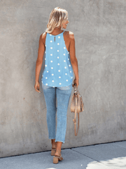 SURF SEASON KNIT POLKA DOT PATTERN TANK - BLUE