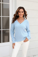 Liberty V-Neck Knit Sweater - Blue