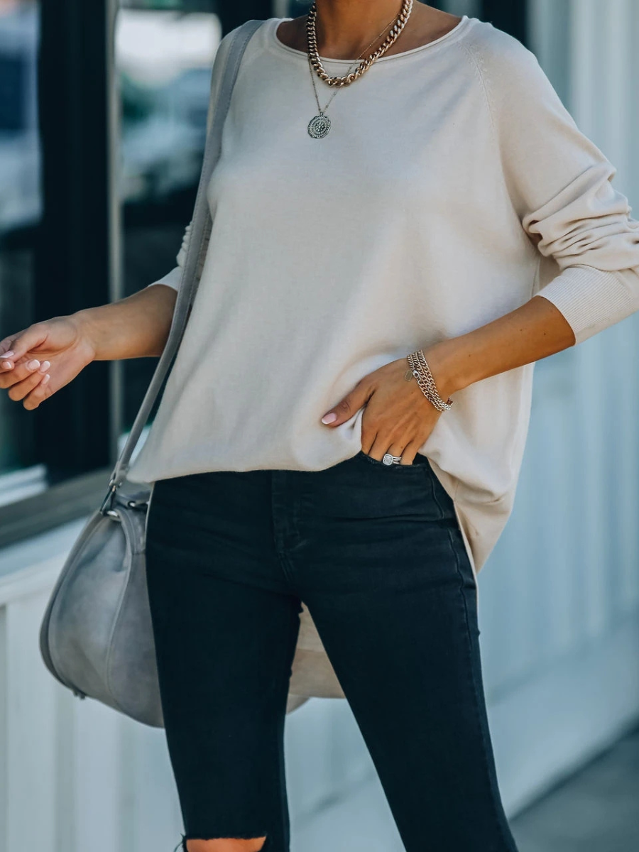 OVERSIZED COLLARED DOWN KNIT SWEATER - BEIGE