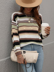 QUELLISE KNIT TOP - BROWN STRIPE PRINT