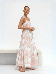 Jovienne Flowy Tiered Maxi Dress - Apricot