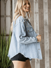 NORTH STAR EMBELLISHED BUST POCKETED DENIM SHACKET