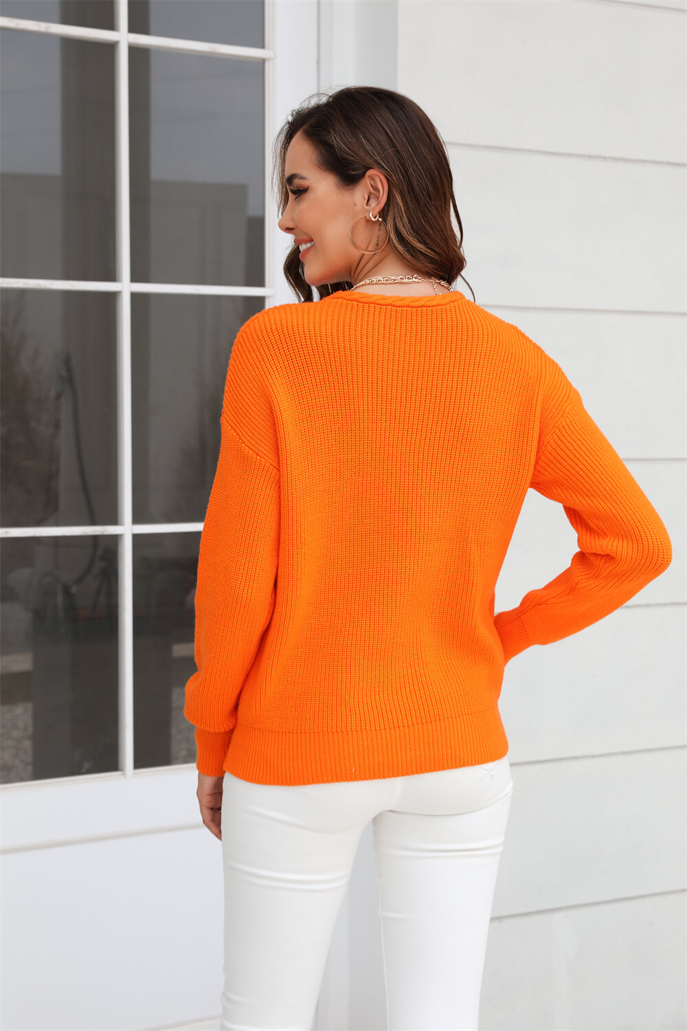 Liberty V-Neck Knit Sweater - Orange