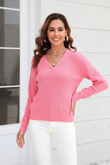 Liberty V-Neck Knit Sweater - Pink
