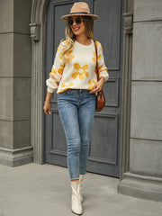 Fall Mega Daisy Floral Pullover Sweater - Yellow