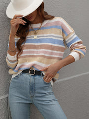 QUELLISE KNIT TOP - PINK STRIPE PRINT