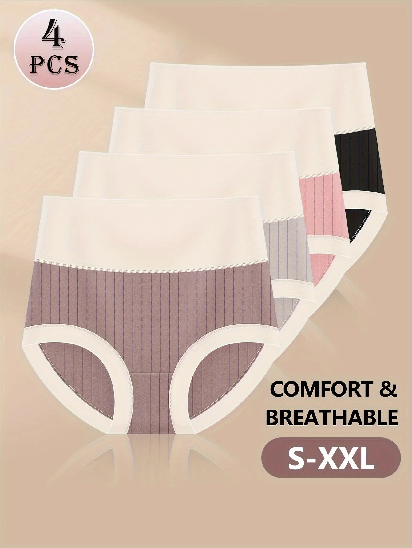 4pcs Comfortable Cotton High Waisted Clashing Colors Shape Panties