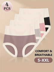 4pcs Comfortable Cotton High Waisted Clashing Colors Shape Panties