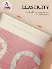 4pcs Comfortable Cotton High Waisted Clashing Colors Shape Panties
