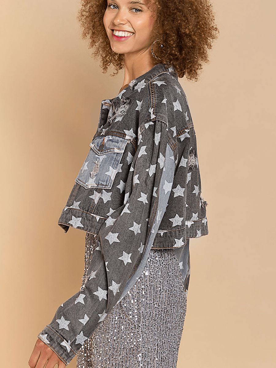 FESTIVAL STARS RIPPED DENIM SHACKET