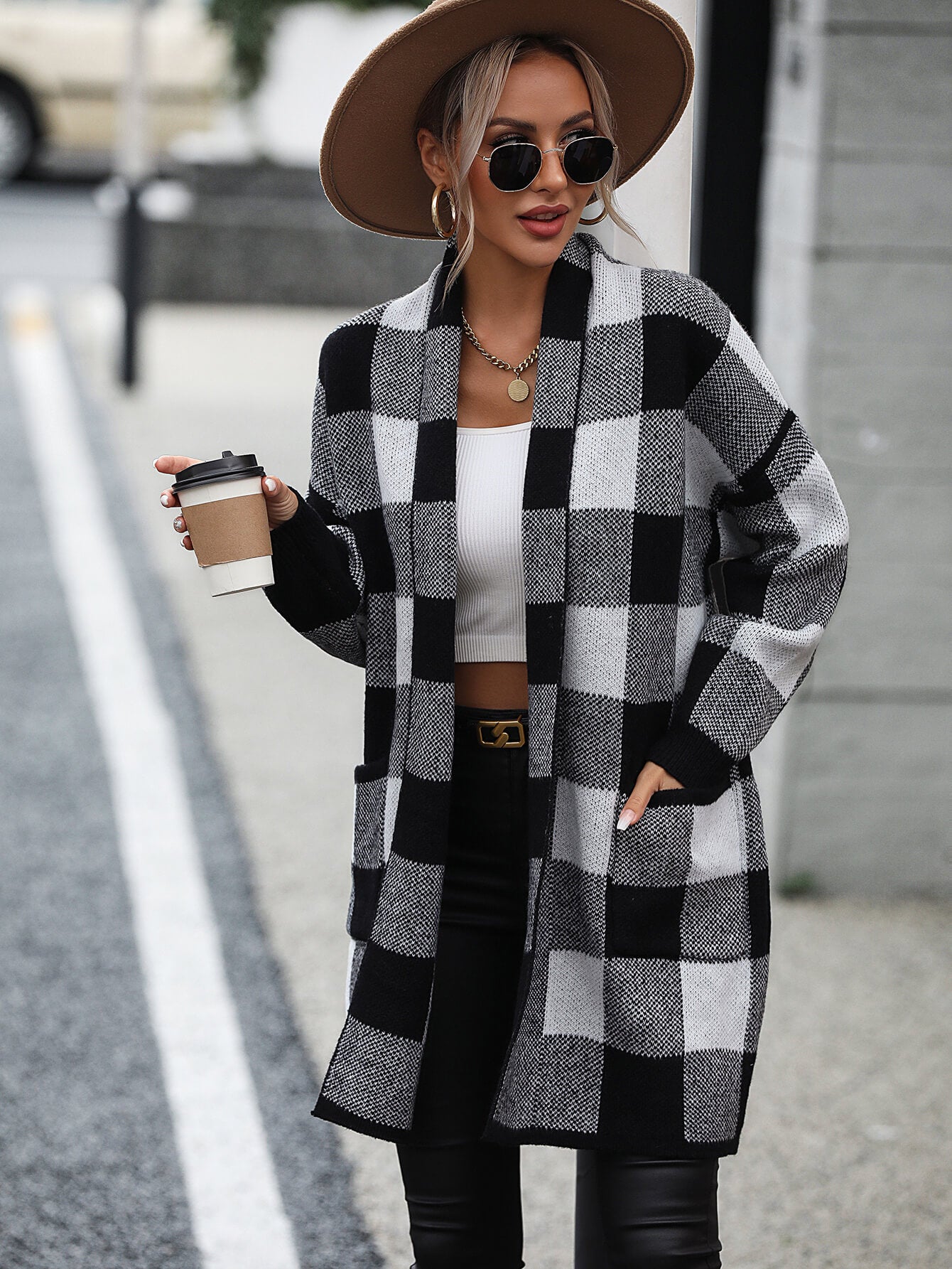 Checkmate Pocketed Knit Cardigan - Black