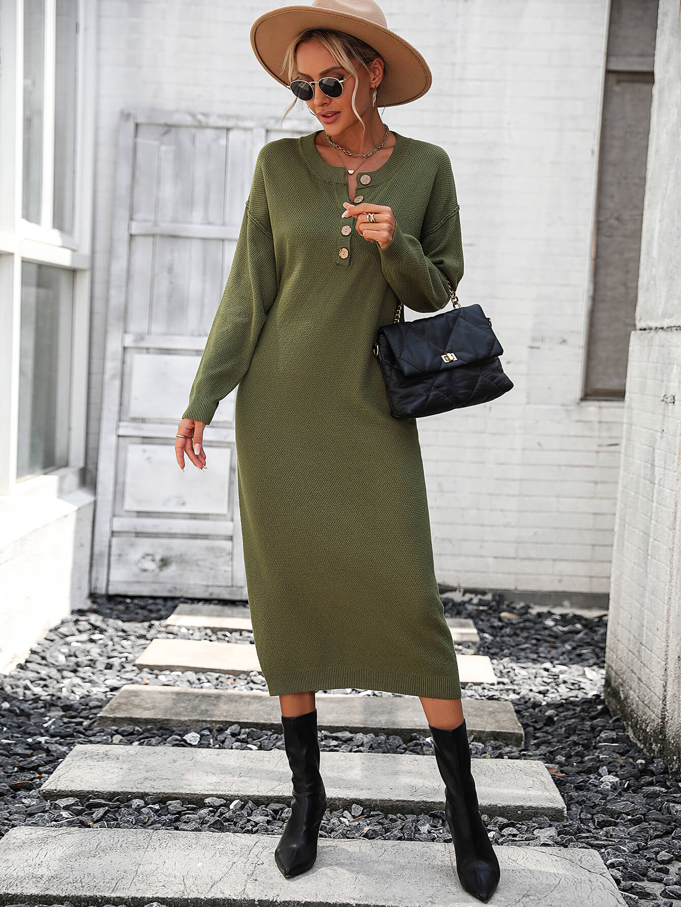 Massey Knit Midi Sweater Dress - Olive