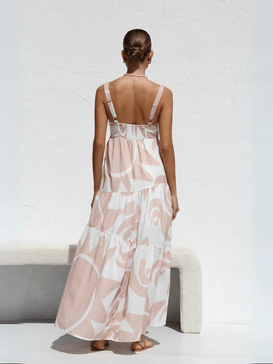 Jovienne Flowy Tiered Maxi Dress - Apricot