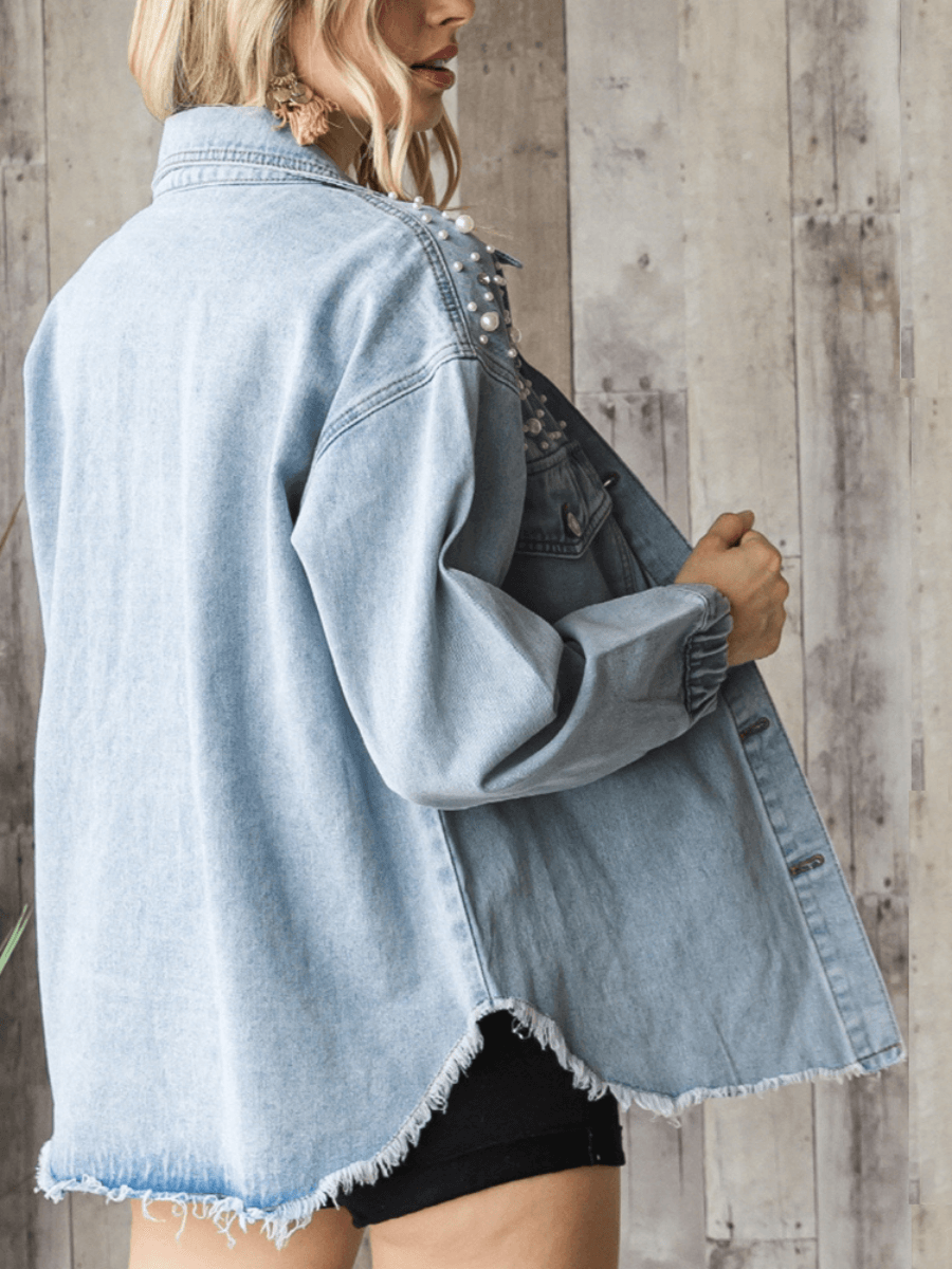 NORTH STAR EMBELLISHED BUST POCKETED DENIM SHACKET