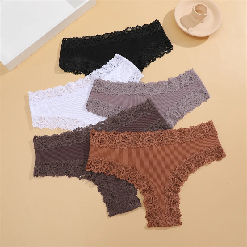 5Pcs set Cotton Panties Floral Intimate Trendy Patchwork Lace Briefs Soft Underpants