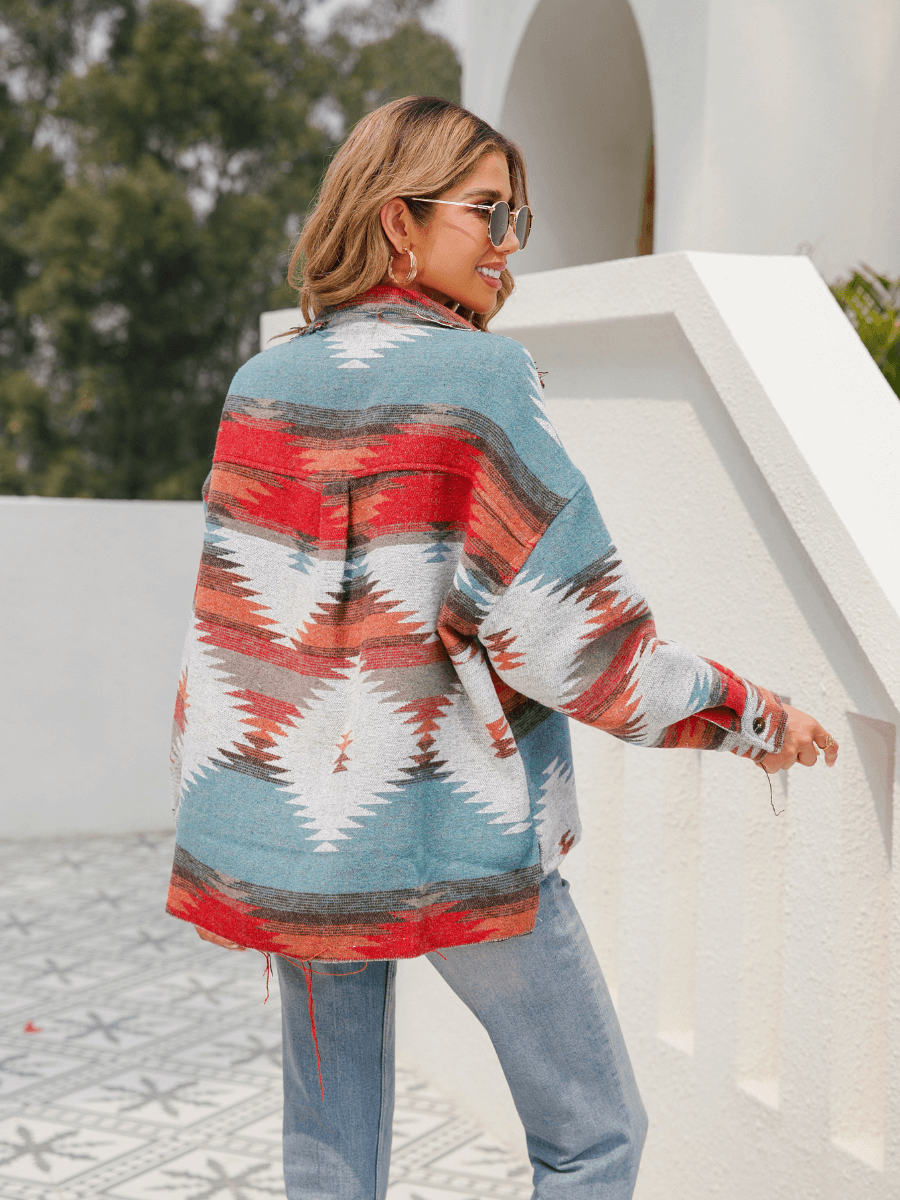 ZION DISTRESSED BUTTON DOWN SHACKET - MULTI