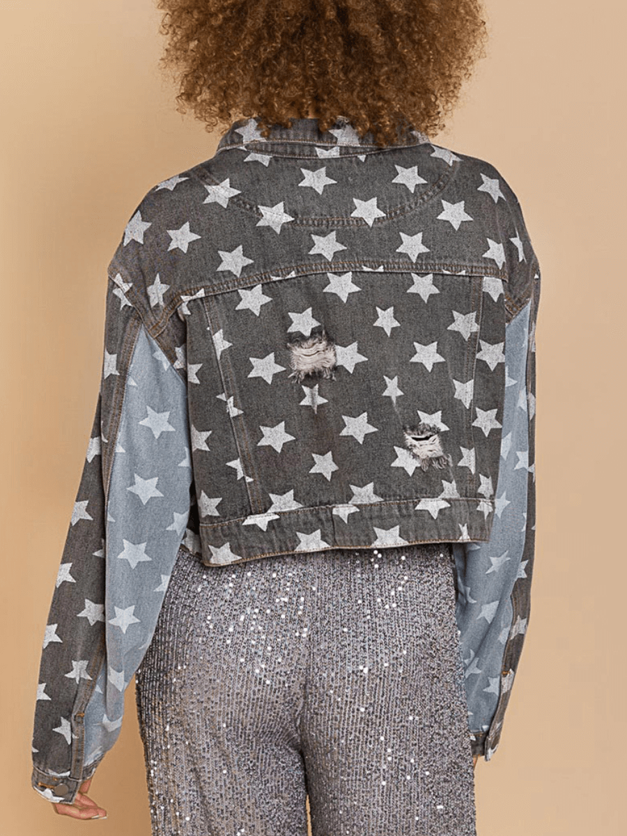 FESTIVAL STARS RIPPED DENIM SHACKET