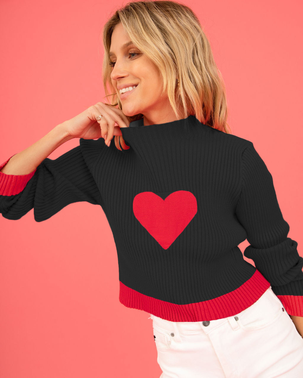 Central Heart Knit Top - Black