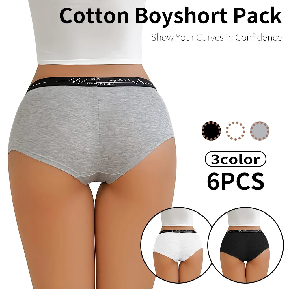 6 Pcs Cotton Boyshort Underwear Cute Boxer Briefs Panties