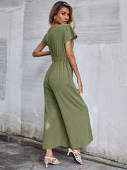 TOMMY BOW LINEN BLEND JUMPSUIT - ARMY GREEN