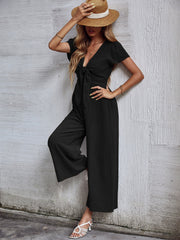 TOMMY BOW LINEN BLEND JUMPSUIT - BLACK