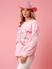 Love You Sequins Glitter Sweater - Pink
